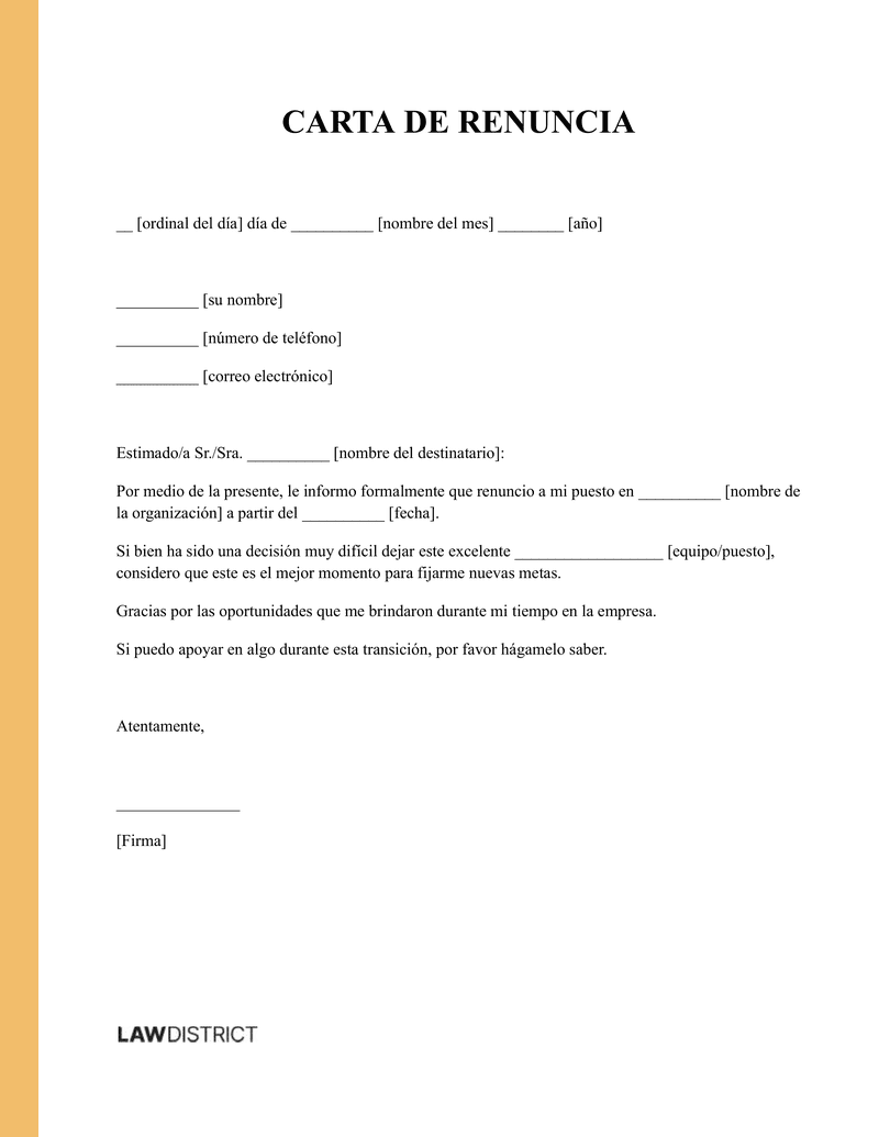 Ejemplo de Carta de Renuncia Carta de Renuncia: Ejemplo